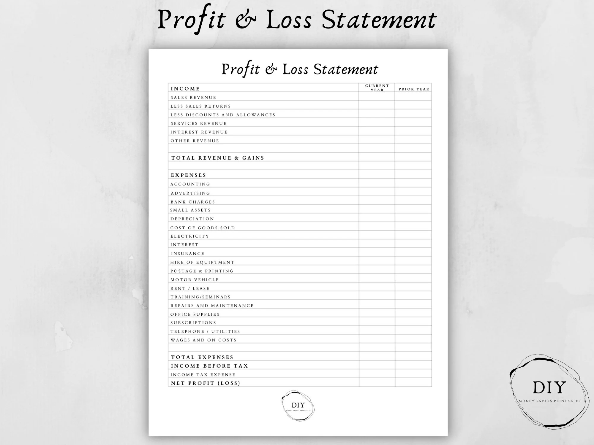 Profit And Loss Printable Form