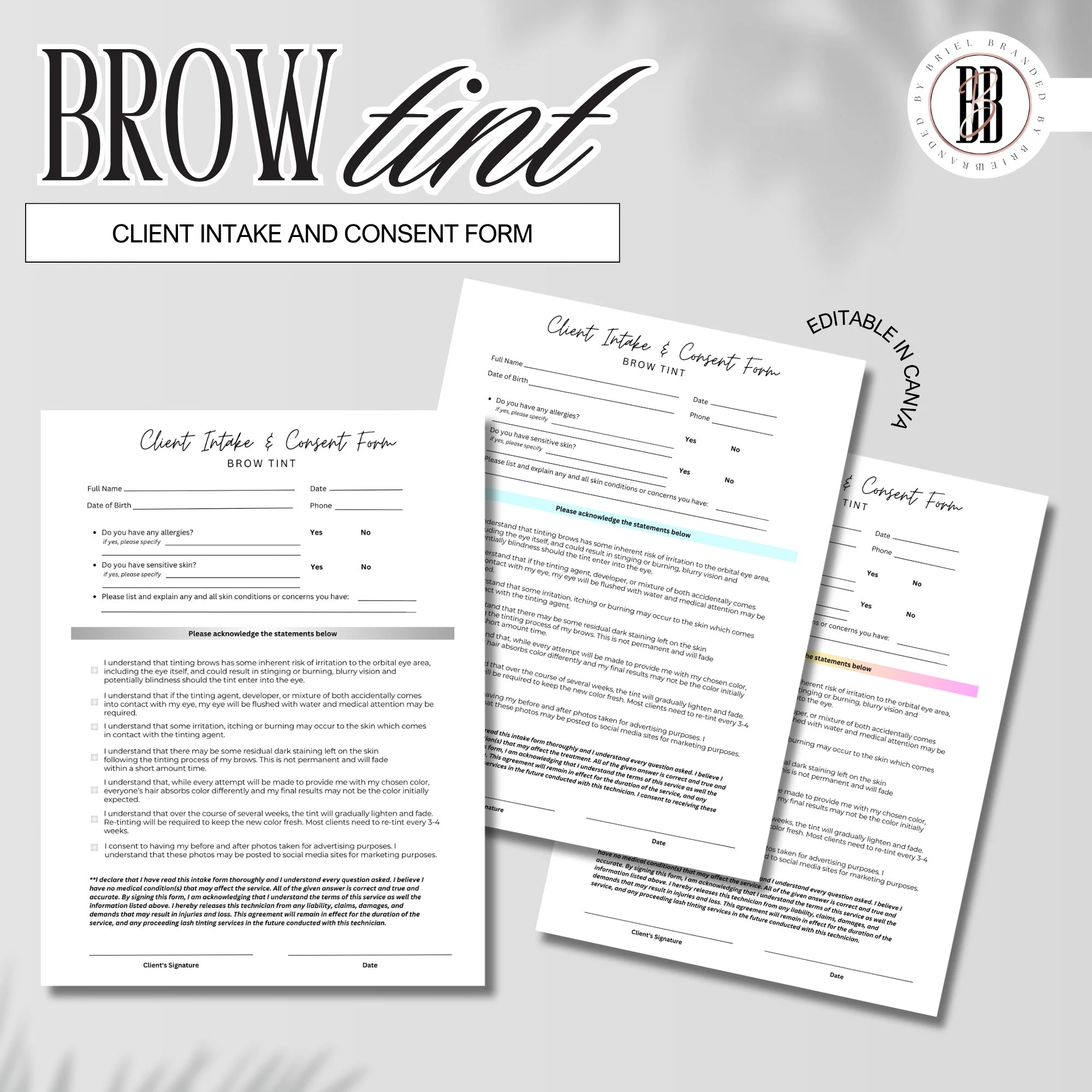 Editable Simple Client Intake And Brow Tint Consent Form Etsy Editable Simple Client Intake And Brow Tint Consent Form Etsy
