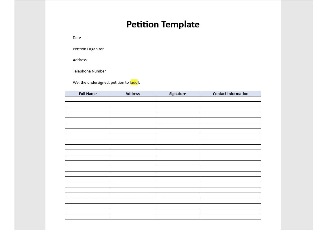 Editable Support Petition Support Petition Template Petition Template Word Template Editable Template Word Format Etsy