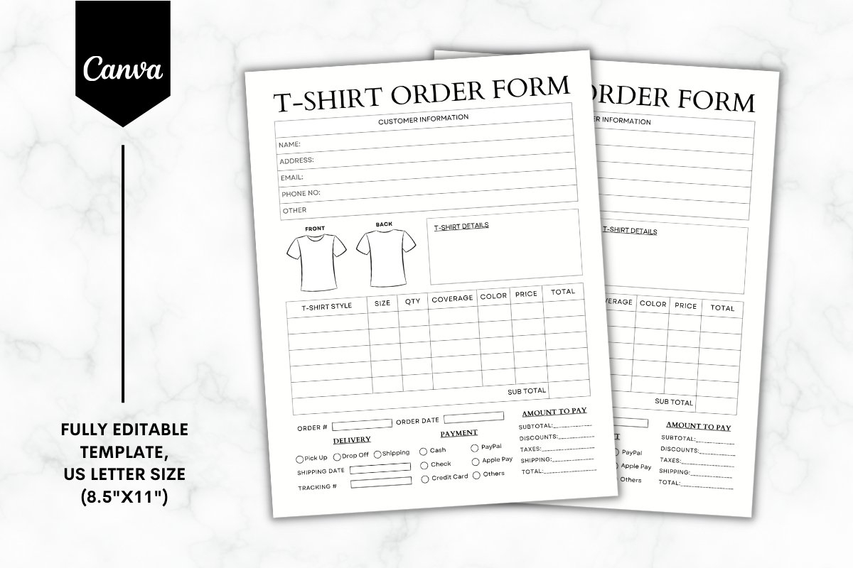Free Printable Tshirt Order Forms