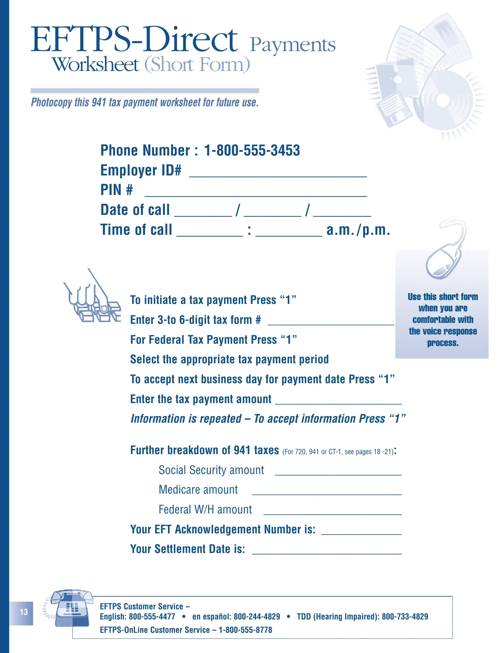 Eftps Payment Worksheet Form Fill Out Printable PDF Forms Online