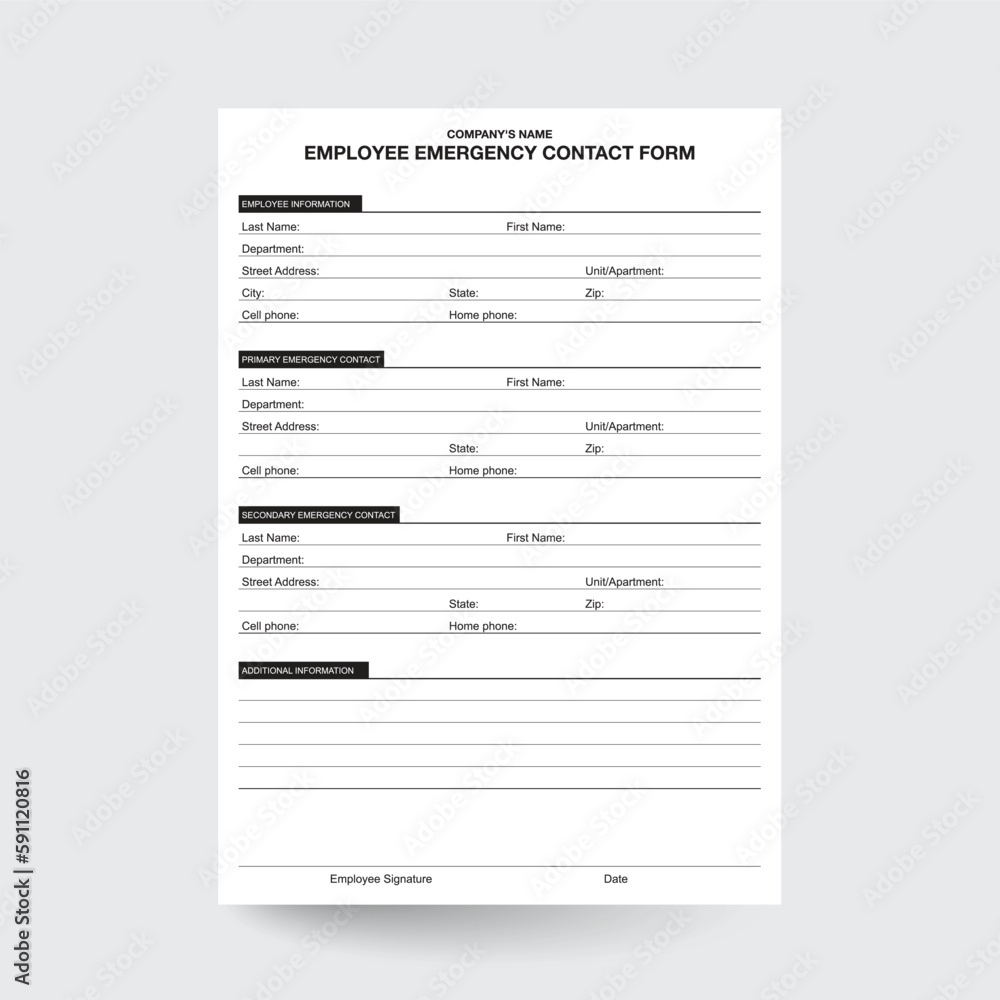 Emergency Contact Form Emergency Info Emergency Contact Emergency Form Emergency Printable Emergency Info Log Emergencey List Emergencey Forms Emergencey Sheet Emergencey Info Stock Vector Adobe Stock