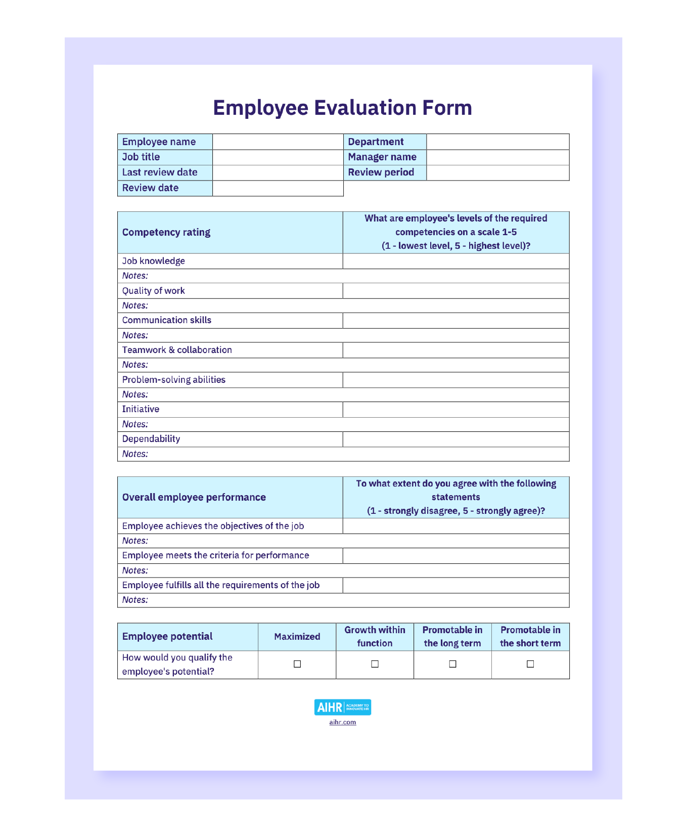 Employee Evaluation Template And Guide Free Download AIHR