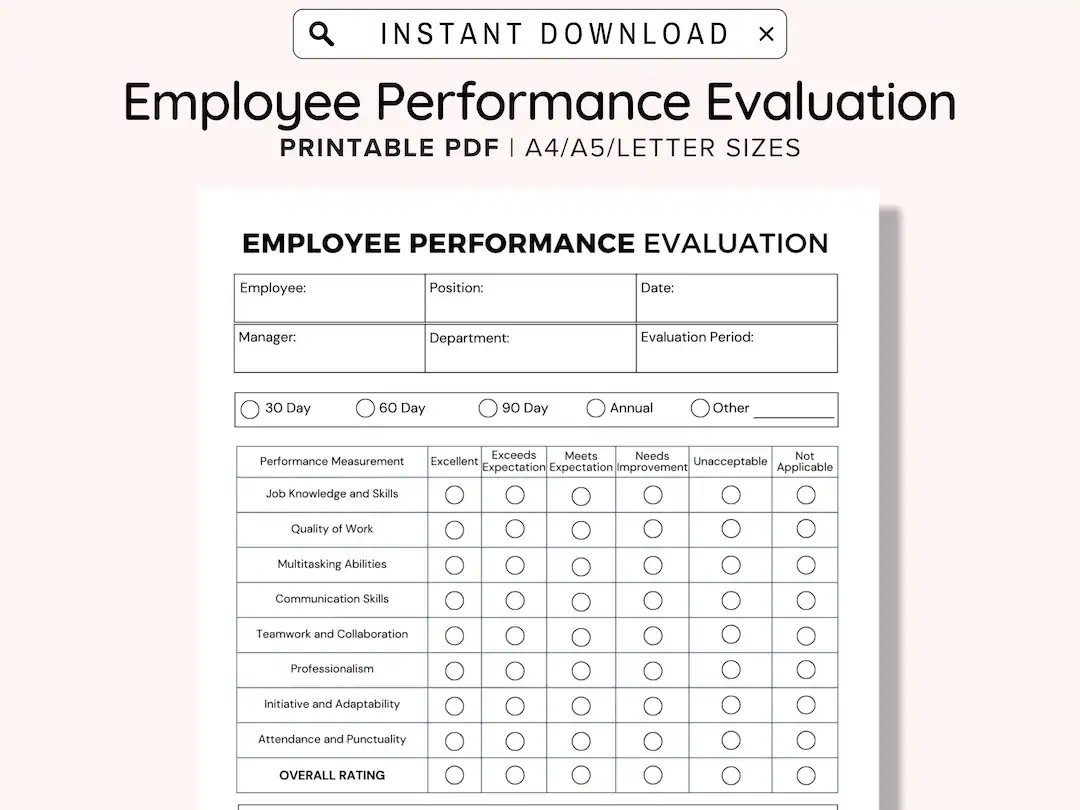 Employee Performance Evaluation Template Employee Performance Review Human Resources Employee Performance Evaluation Form Contract PDF Etsy UK