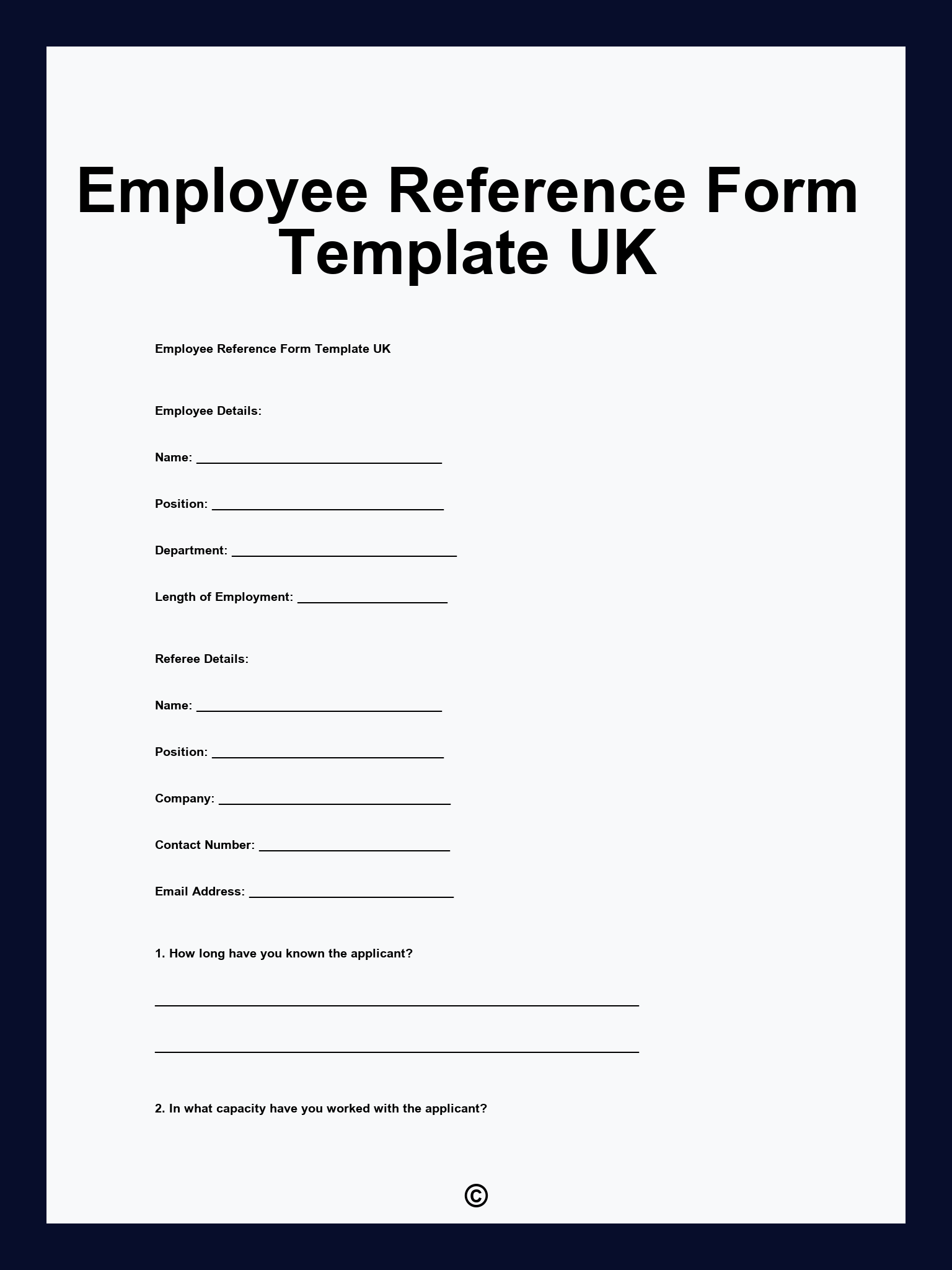 Employee Reference Form Template UK