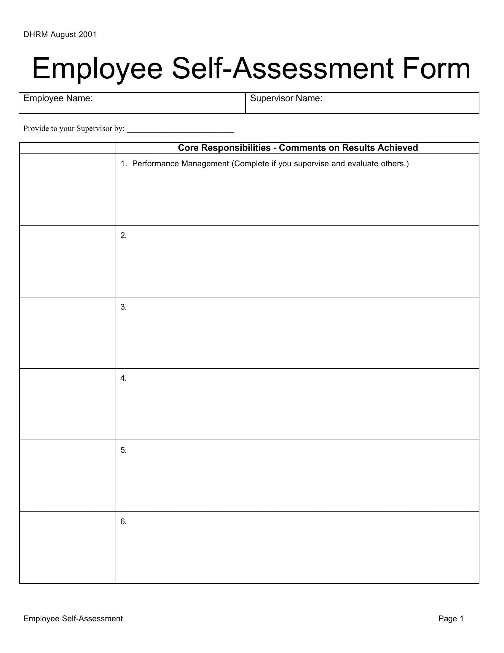 Employee Self Evaluation Form Fill Out Printable PDF Forms Online