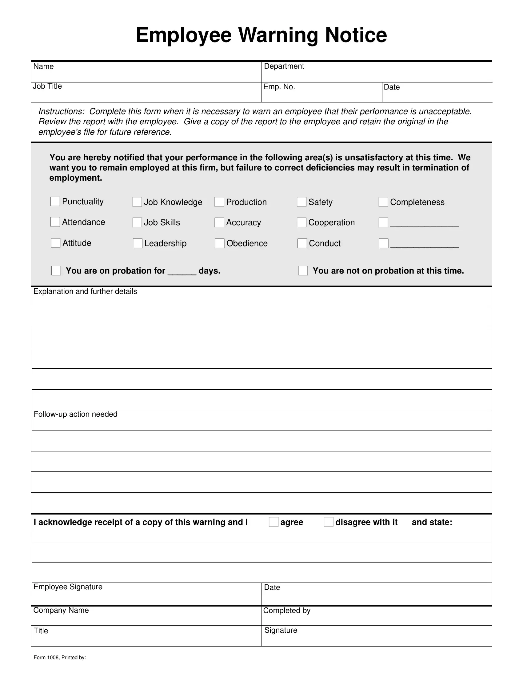 Employee Warning Notice Form Fill Out Printable PDF Forms Online Employee Warning Notice Form Fill Out Printable PDF Forms Online