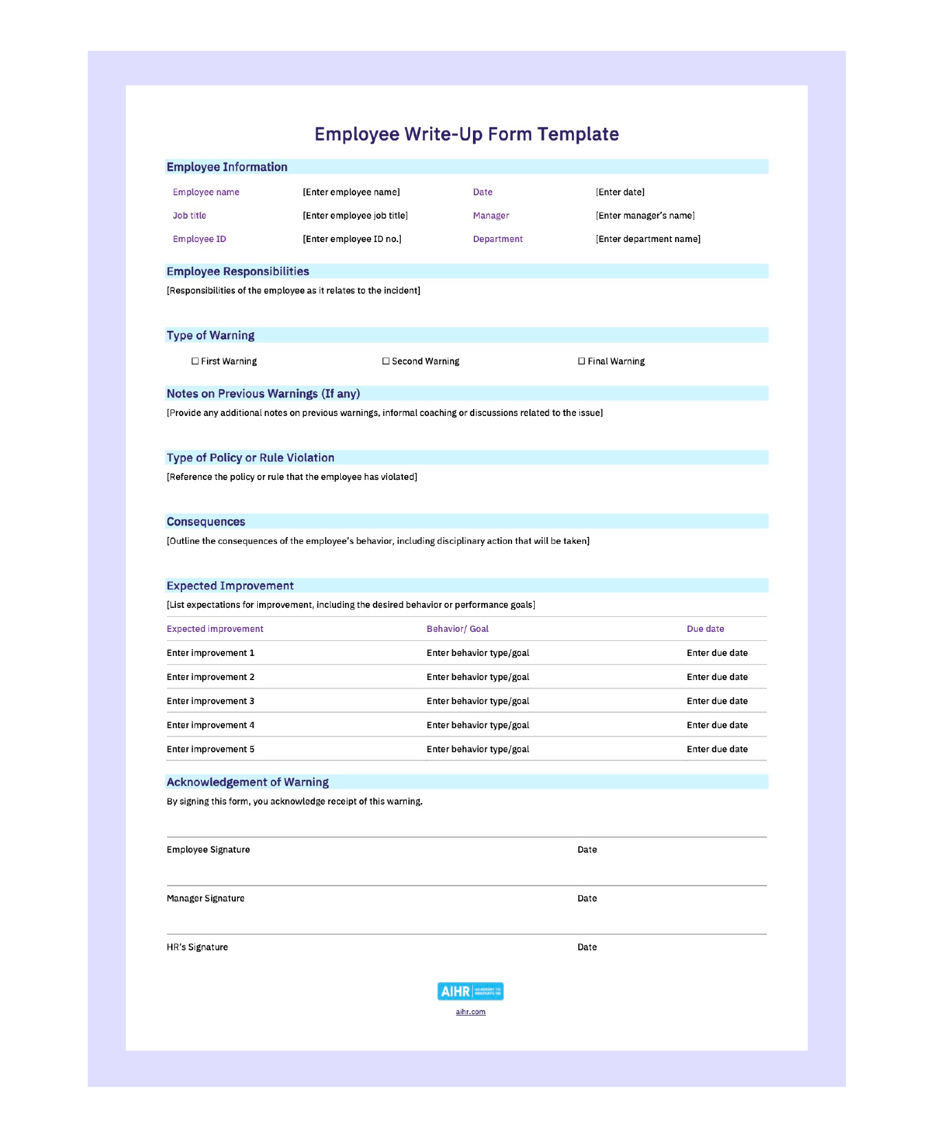 Employee Write Up Form Free Form Guide AIHR