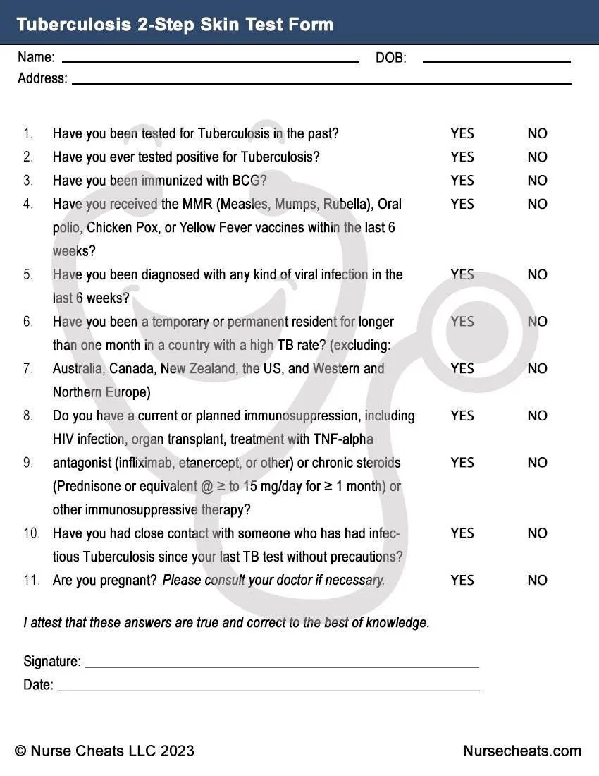Employment 2 Step TB Tuberculosis Test blank Printable 2 Pages Etsy Employment 2 Step TB Tuberculosis Test blank Printable 2 Pages Etsy
