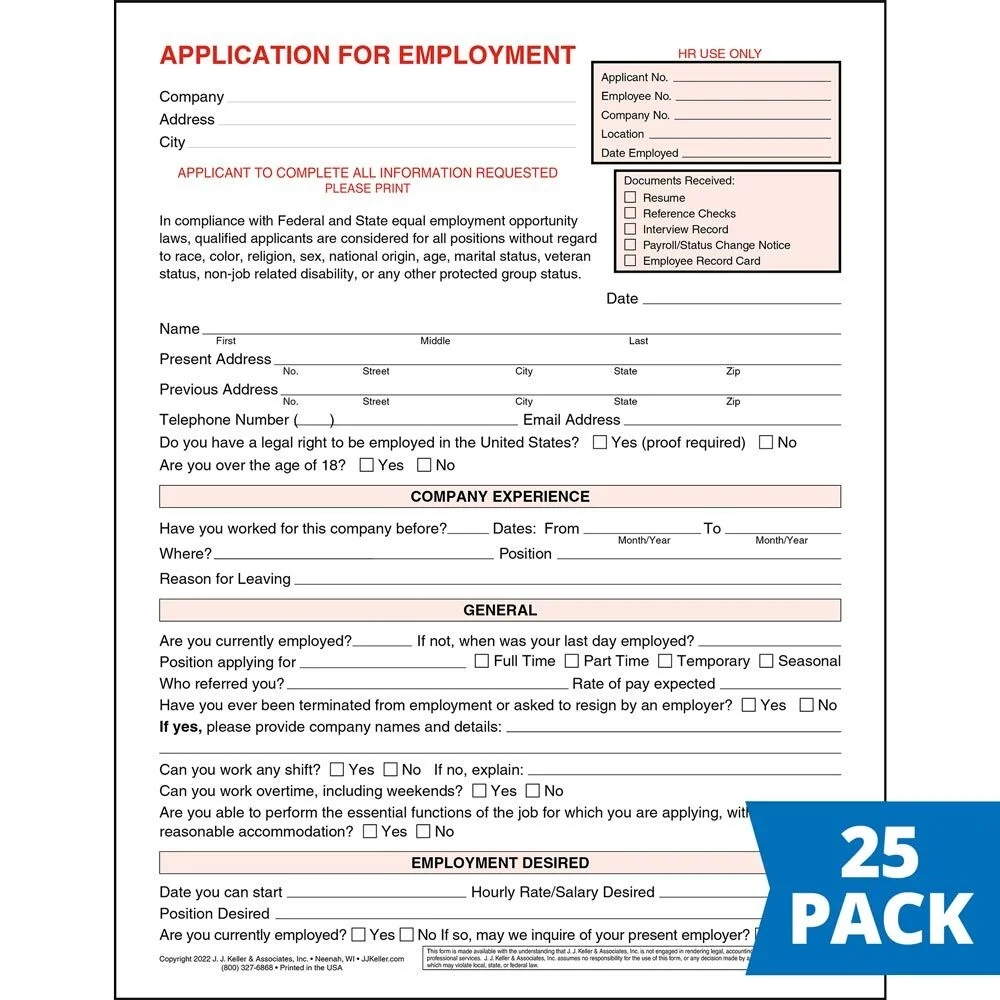 Free Job Application Forms Printable