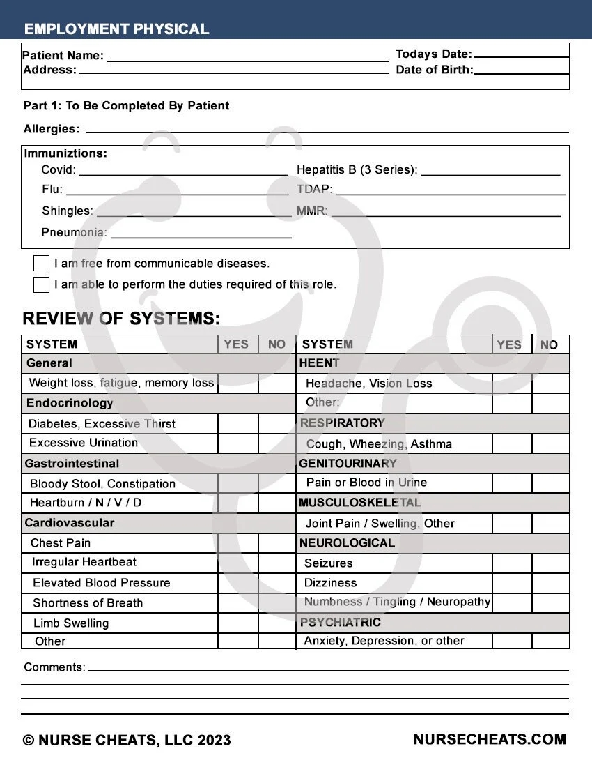 Employment Package Digital 2 Step TB Employment Physical And Interview Questions Vaccine Record For Nurses Etsy