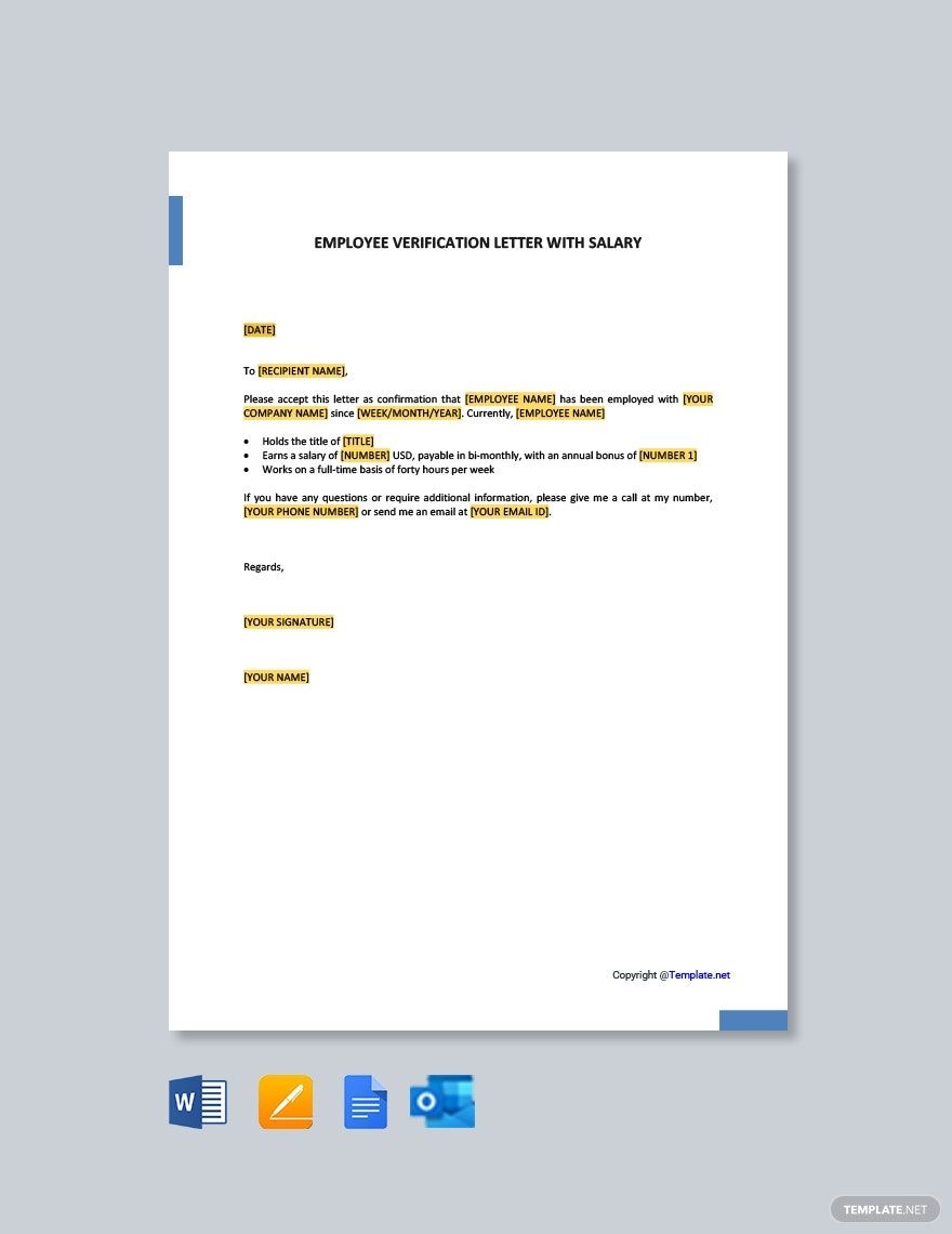 Employment Verification Letter With Salary In Google Docs Word Pages Outlook PDF Download Template