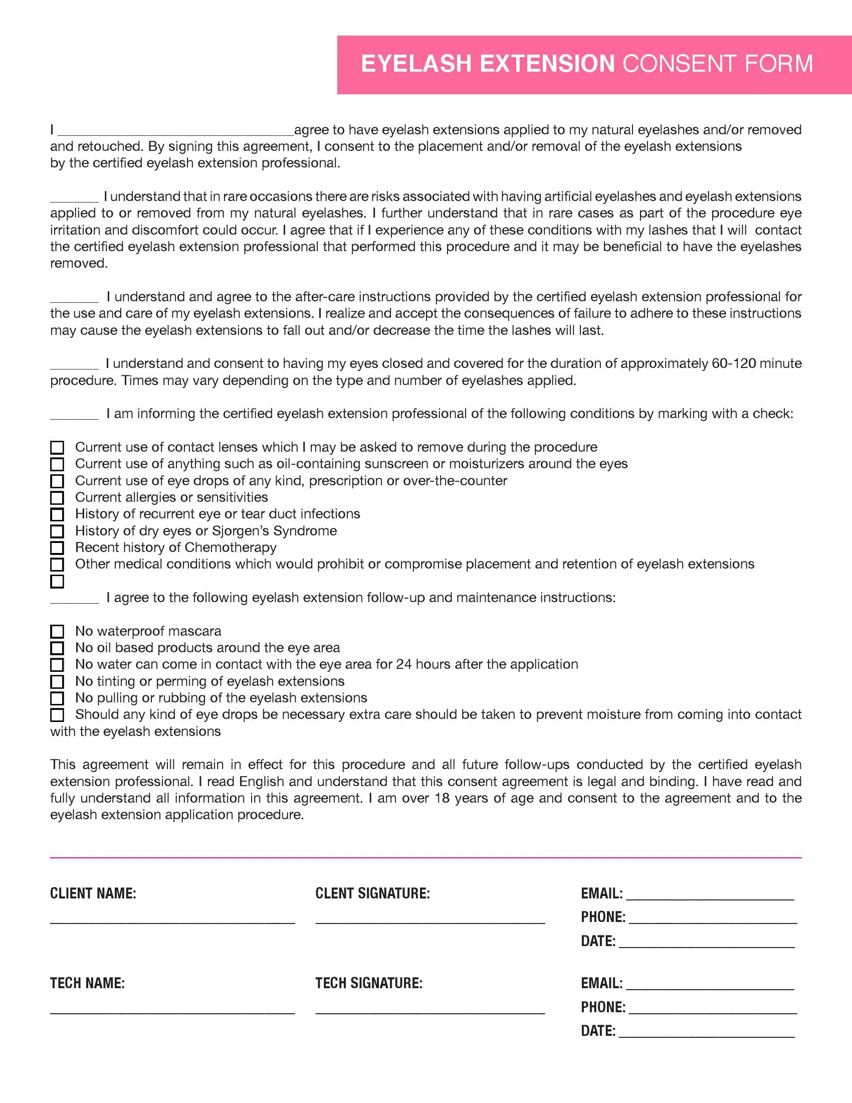 Eyelash Extension Consent Form Waiver And Release Template Eyelash Extension Consent Form Waiver And Release Template