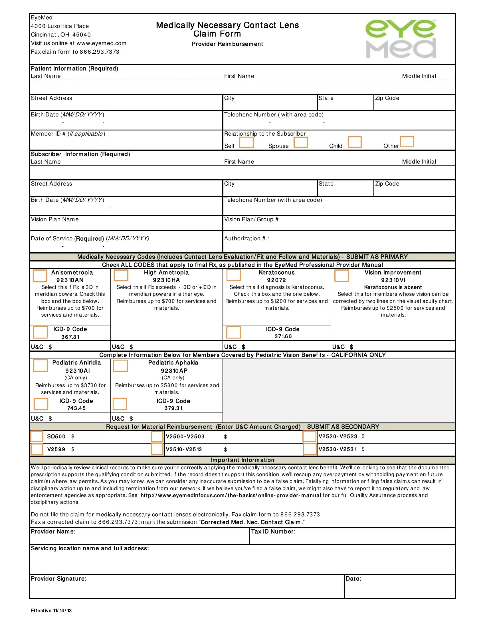 Eyemed Medically Necessary PDF Form FormsPal