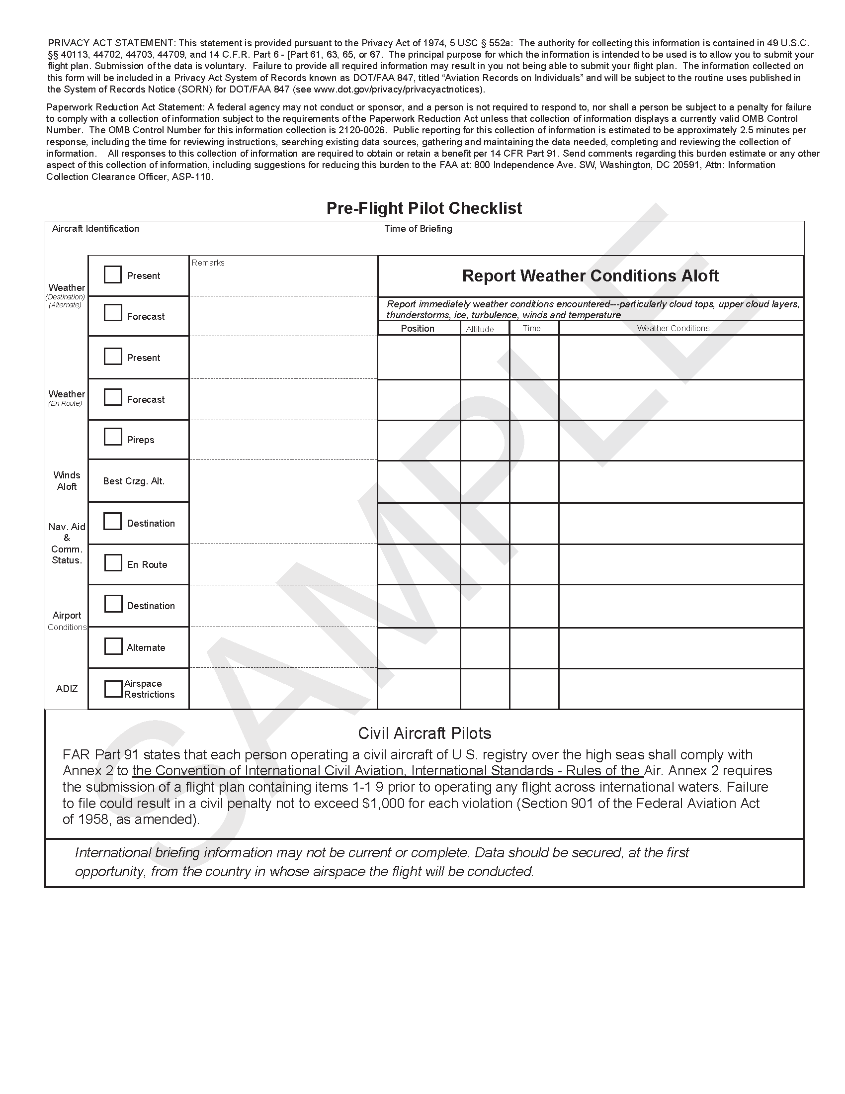 Printable Flight Plan Form