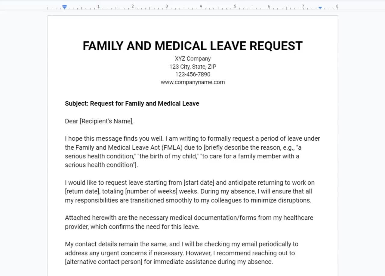 Family And Medical Leave Request Letter FMLA Leave Request Family Leave Application Medical Leave Request Form FMLA Leave Of Absence Etsy
