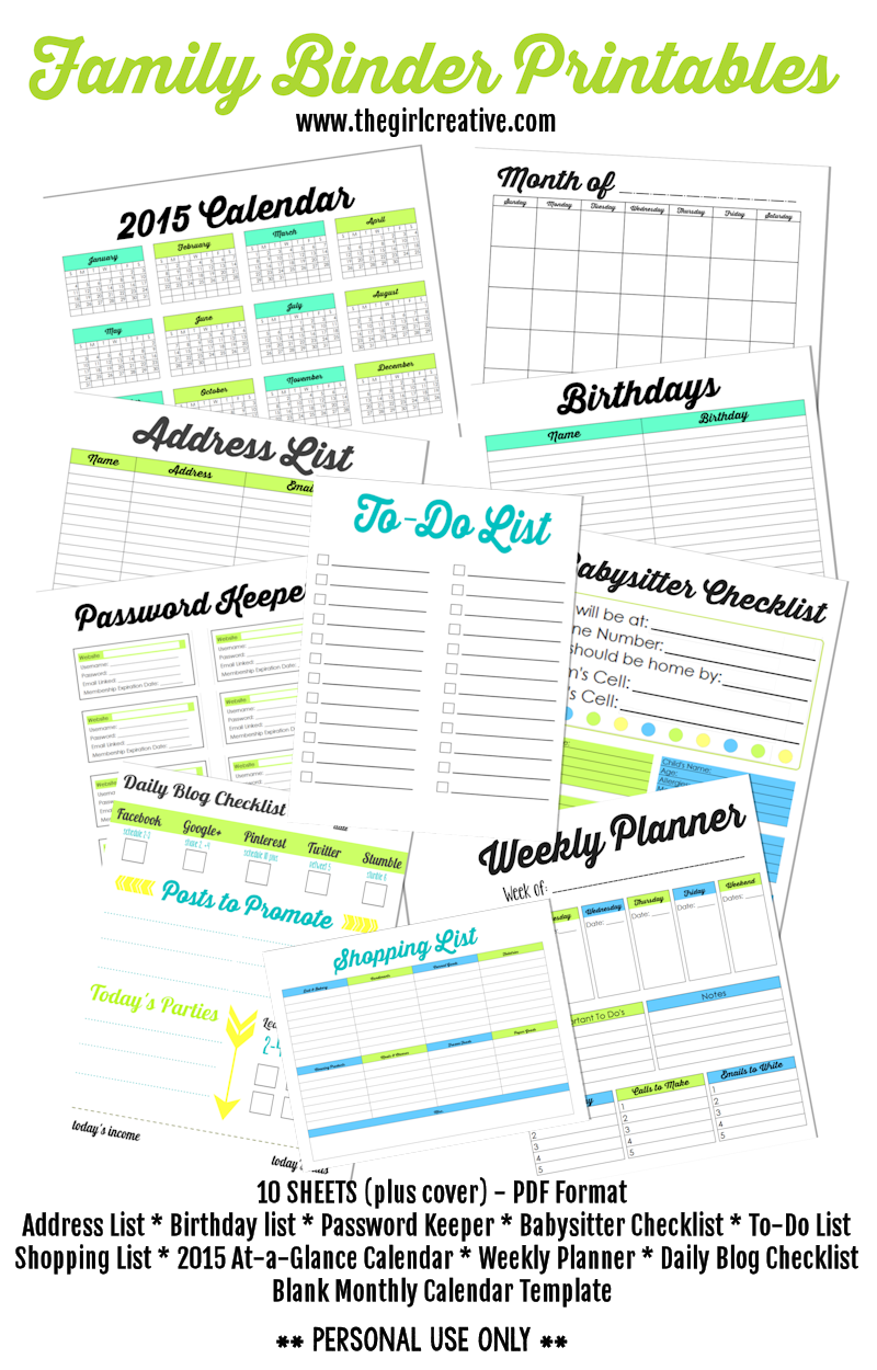 Free Printable Household Binder Forms
