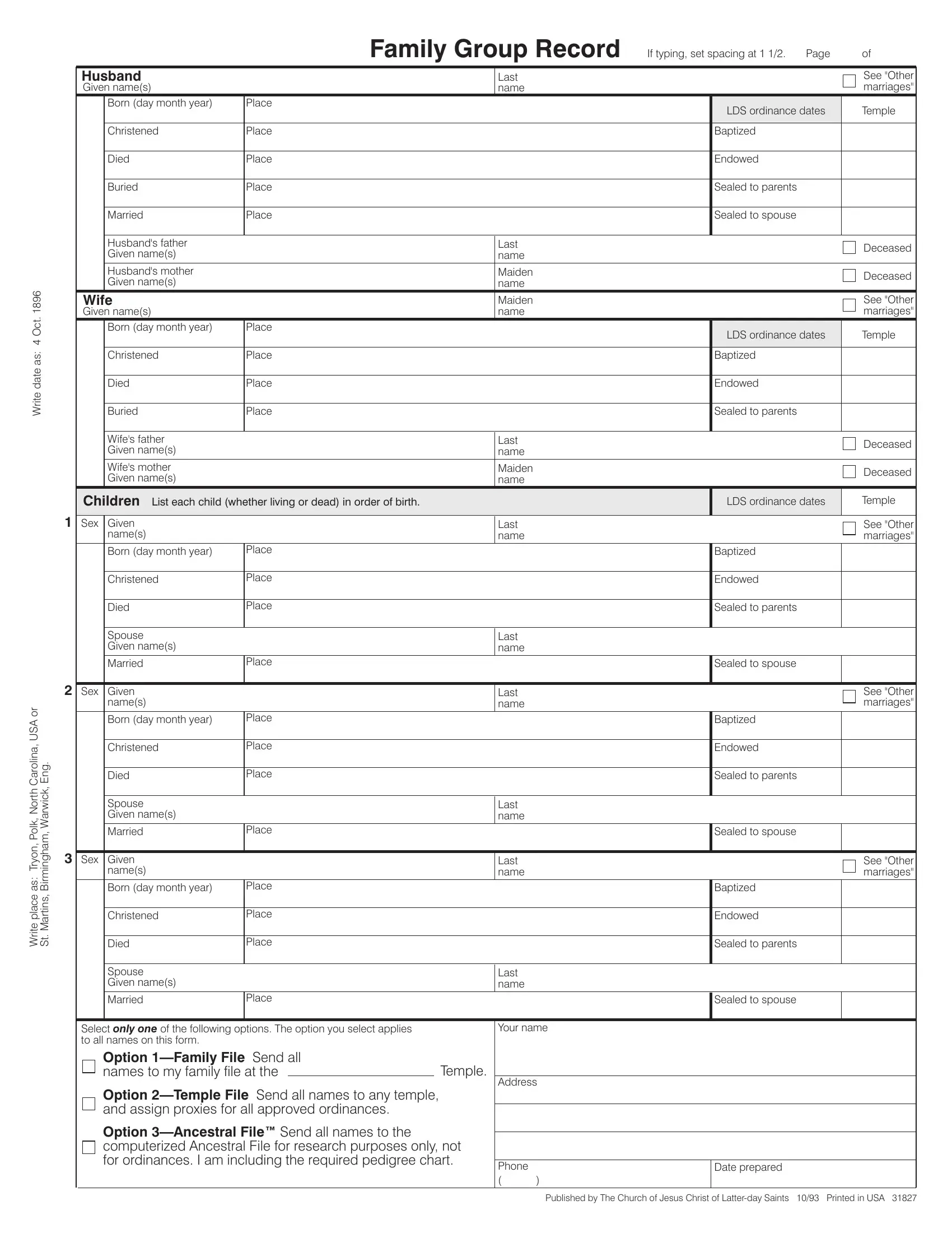 Family Group Record Form Fill Out Printable PDF Forms Online