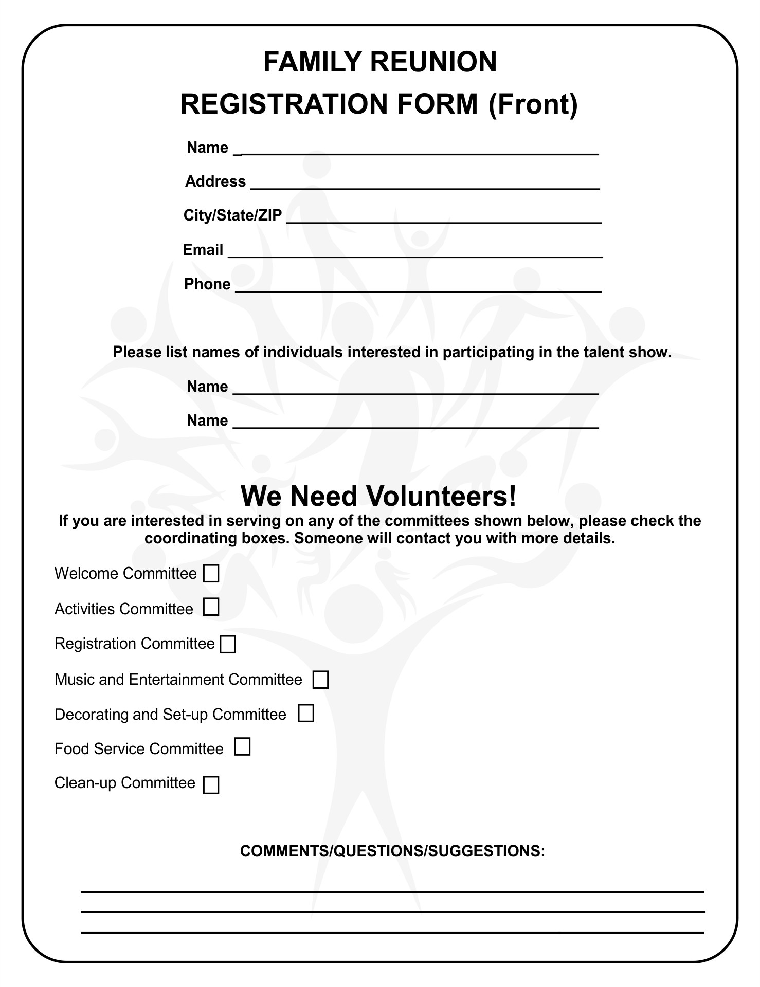 Free Printable Family Reunion Registration Forms
