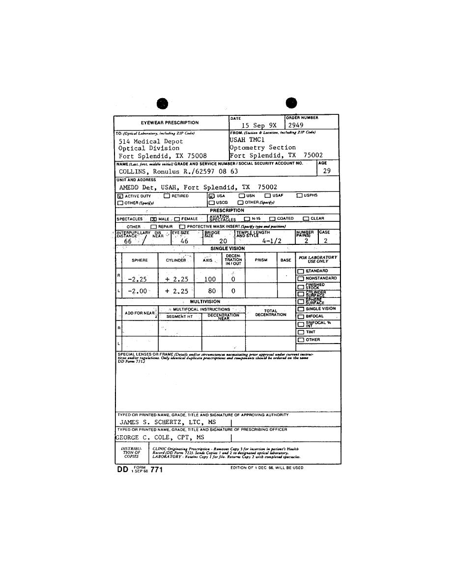Figure 2 15 DD Form 771 Eyewear Prescription Outpatient Medical Records Branch