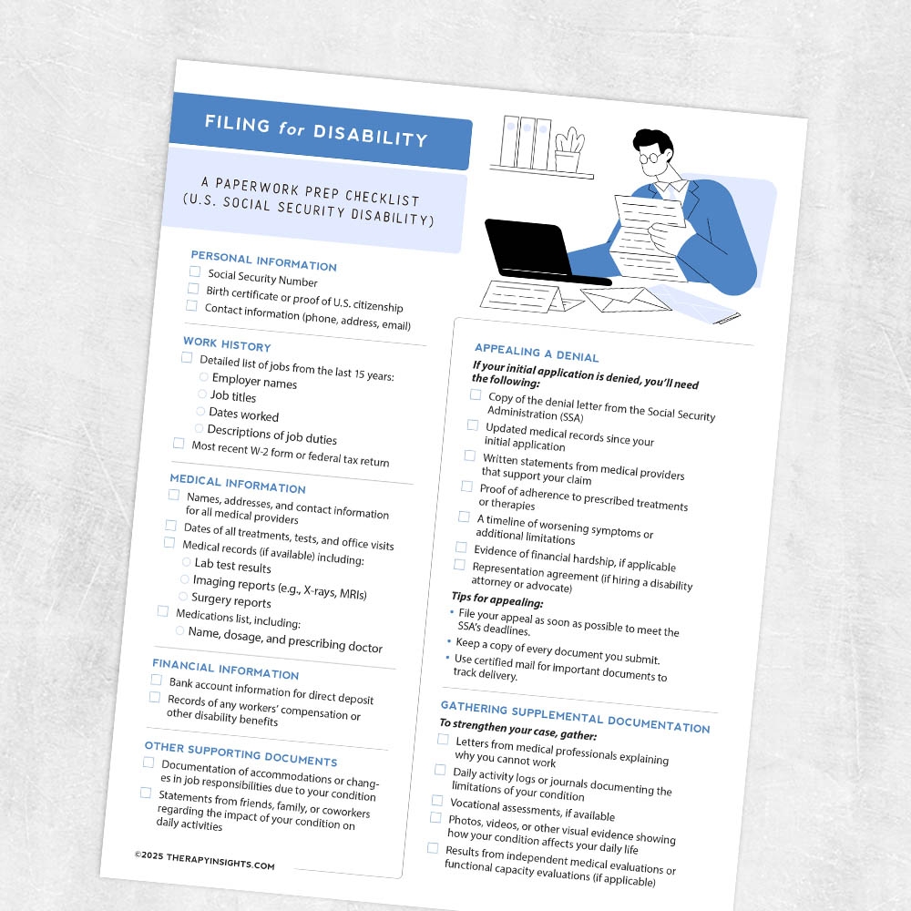 Filing For Disability A Paperwork Prep Checklist U S Social Security Disability Adult And Pediatric Printable Resources For Speech And Occupational Therapists Filing For Disability A Paperwork Prep Checklist U S Social Security Disability Adult And Pediatric Printable Resources For Speech And Occupational Therapists