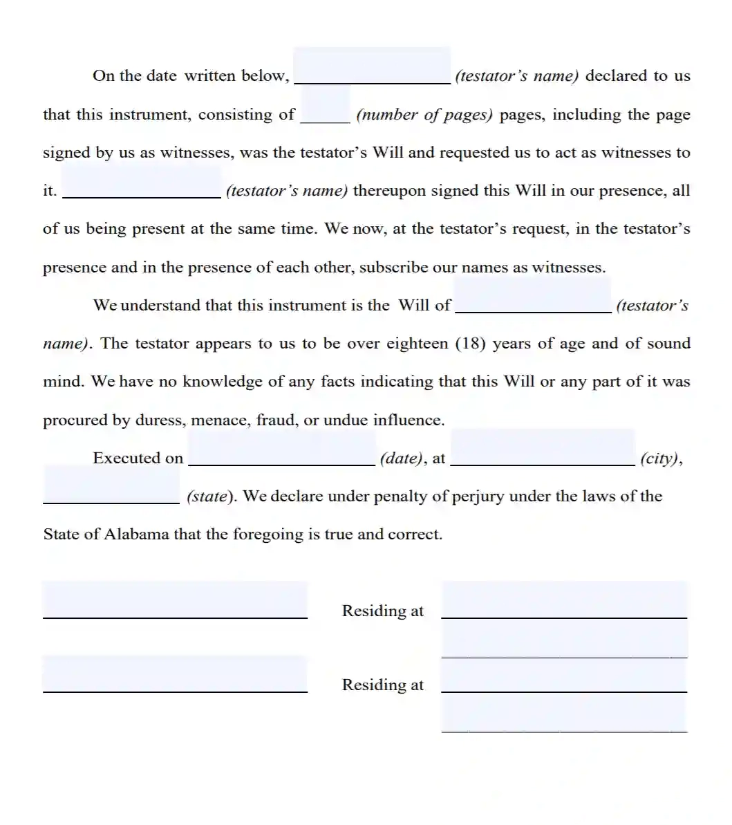 Free Printable Will Forms
