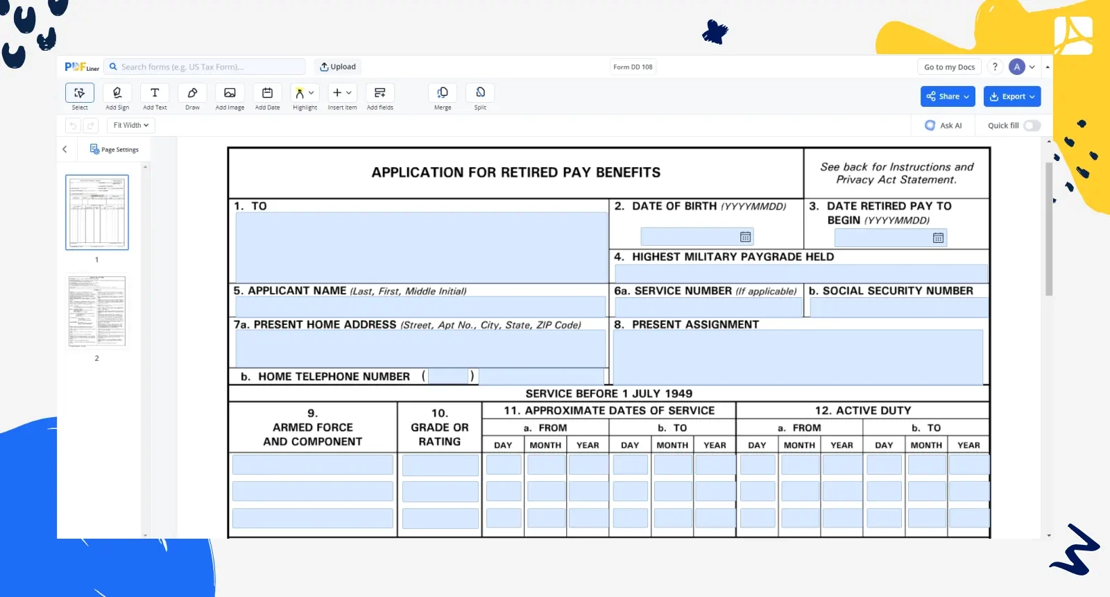 Fillable Form DD 108 Printable Form DD 108 Blank Online PDFliner