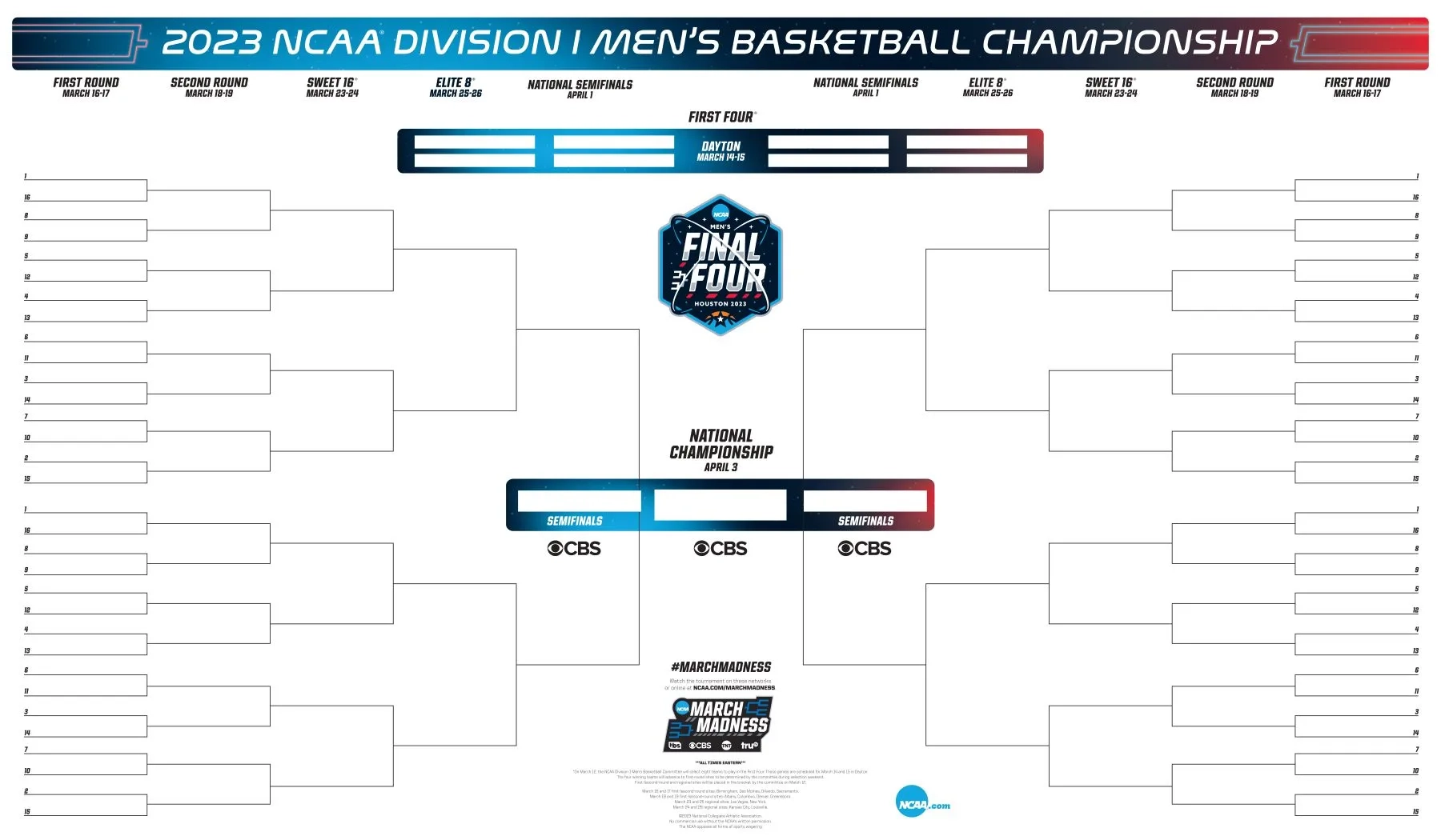 Fillable NCAA Bracket Fill Out March Madness Bracket Template