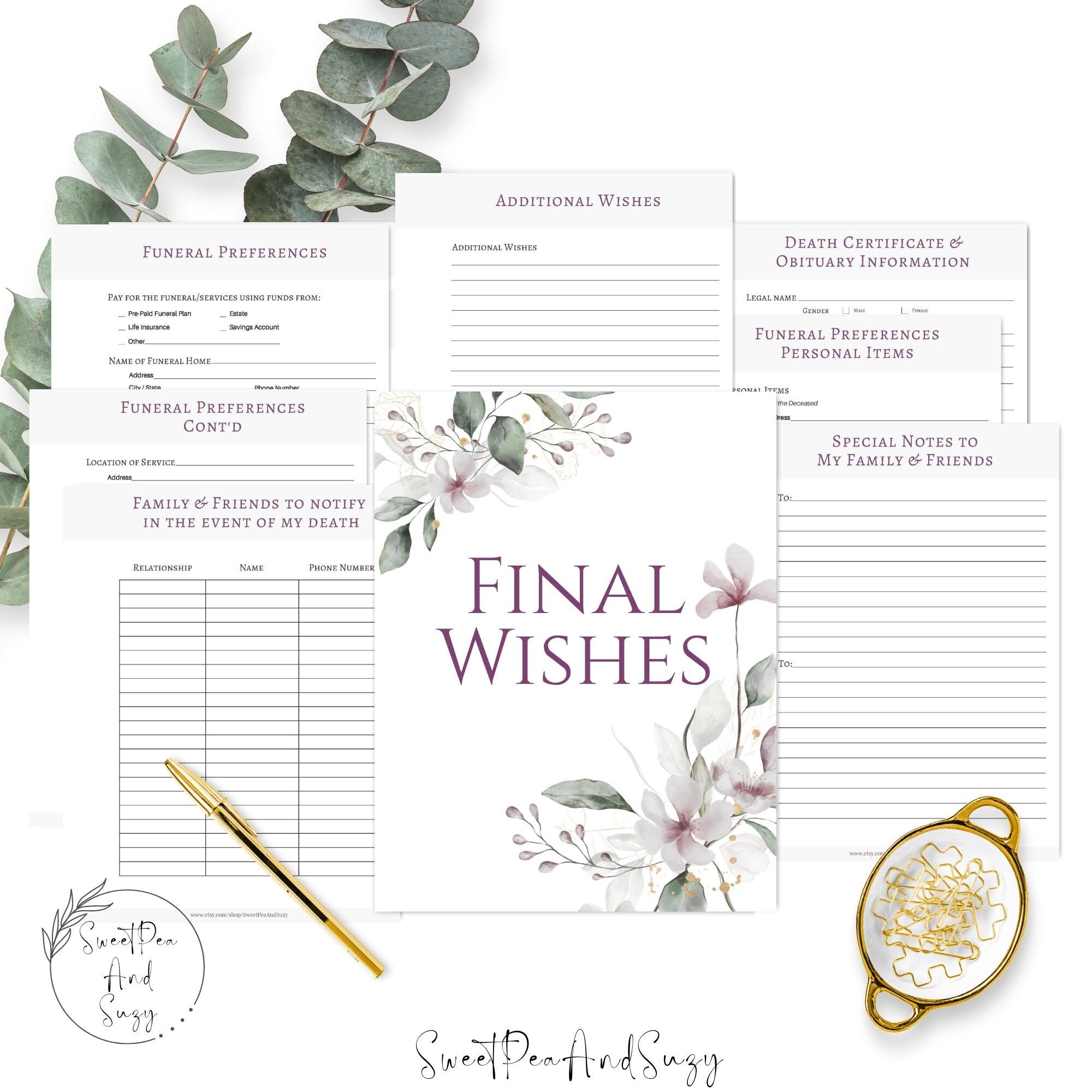 Final Wishes Printable End Of Life Planner Let Your Family Know Your Wishes For Funeral Or Memorial Arrangements Helpful Check List Inc Etsy