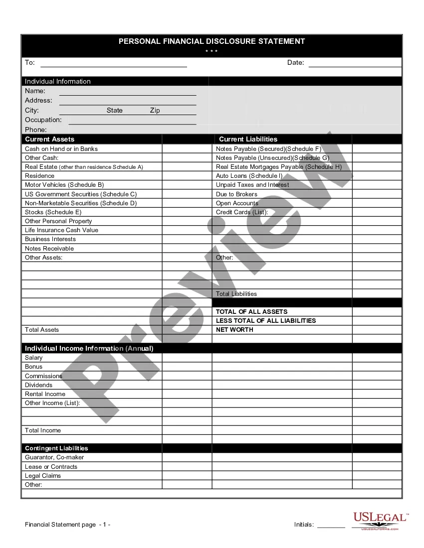 Financial Statement Form For Divorce US Legal Forms