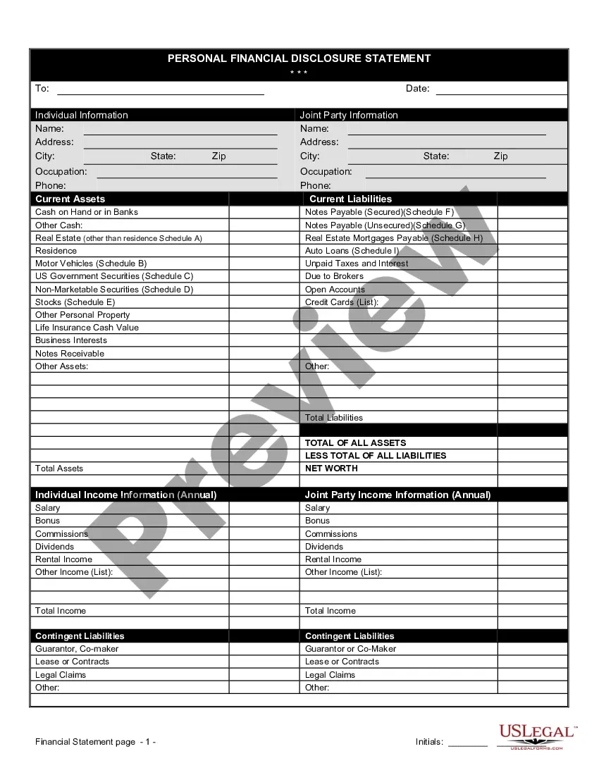 Financial Statement Form Husband And Wife Joint US Legal Forms