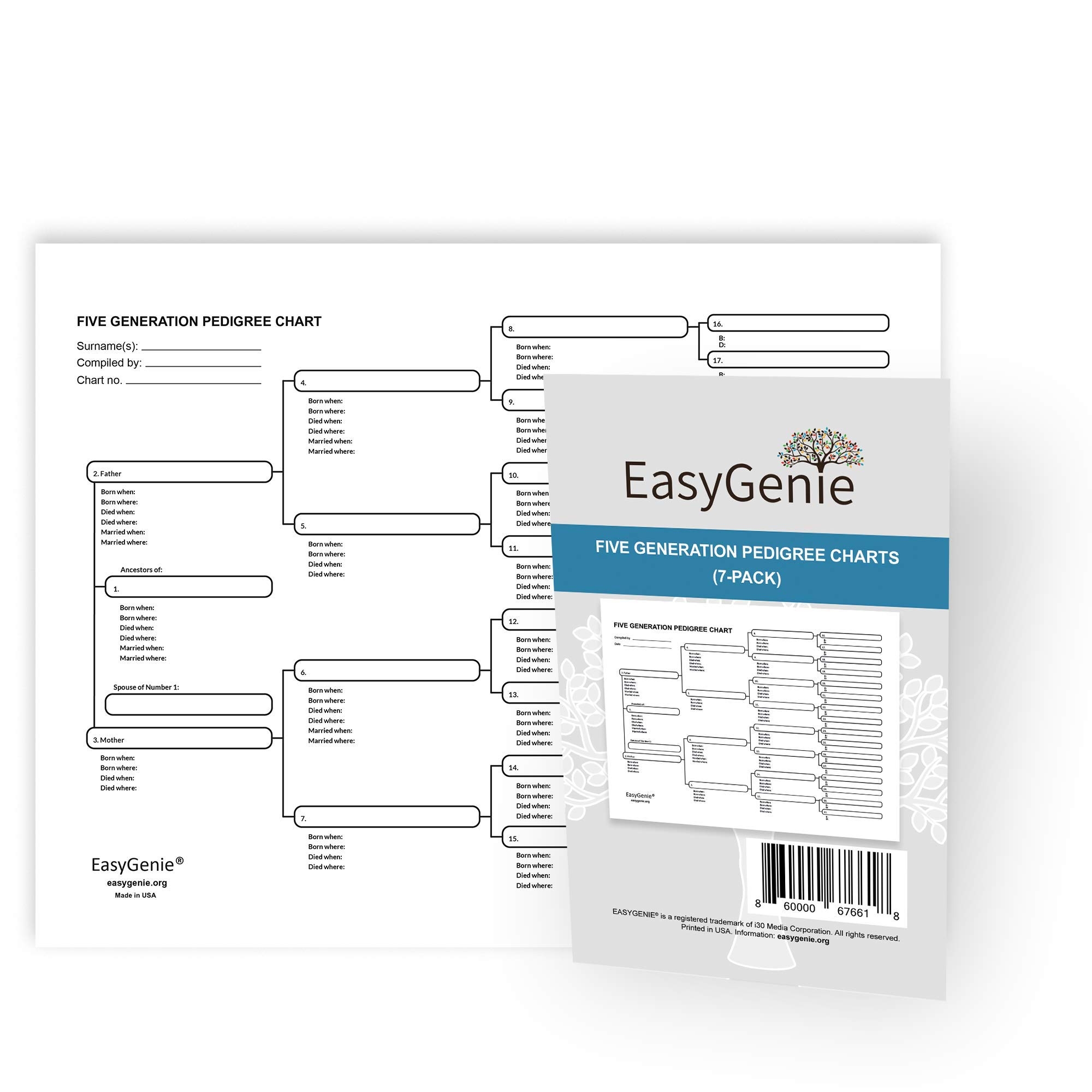 Five Generation Pedigree Charts For Genealogists 7 pack Five Generation Pedigree Charts For Genealogists 7 pack