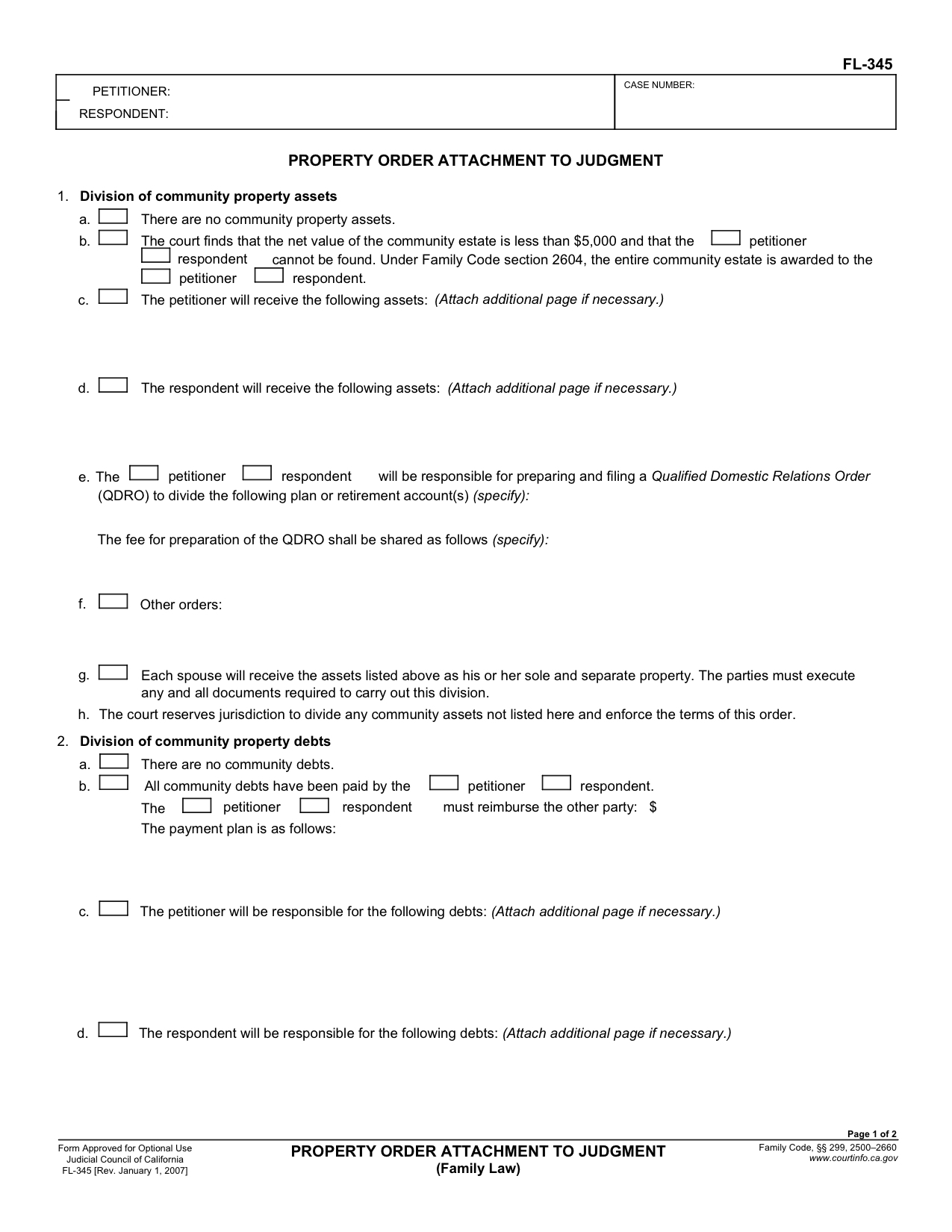 FL 345 Property Order Attachment To Judgment Fillable Form 