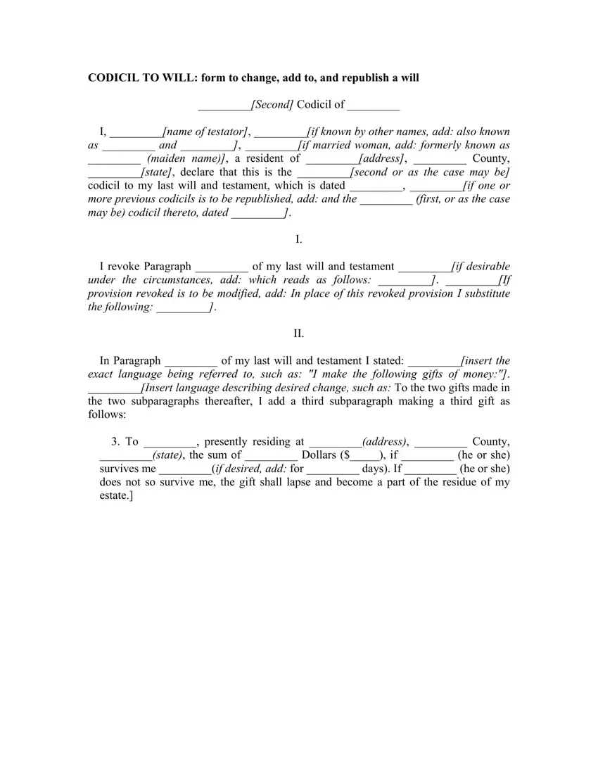 Florida Codicil Form Fill Out Printable PDF Forms Online