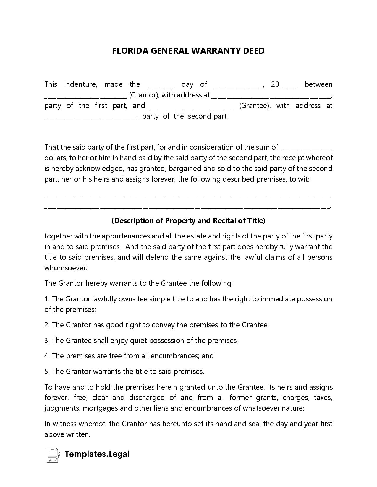 Florida Deed Forms Templates Free Word PDF ODT 