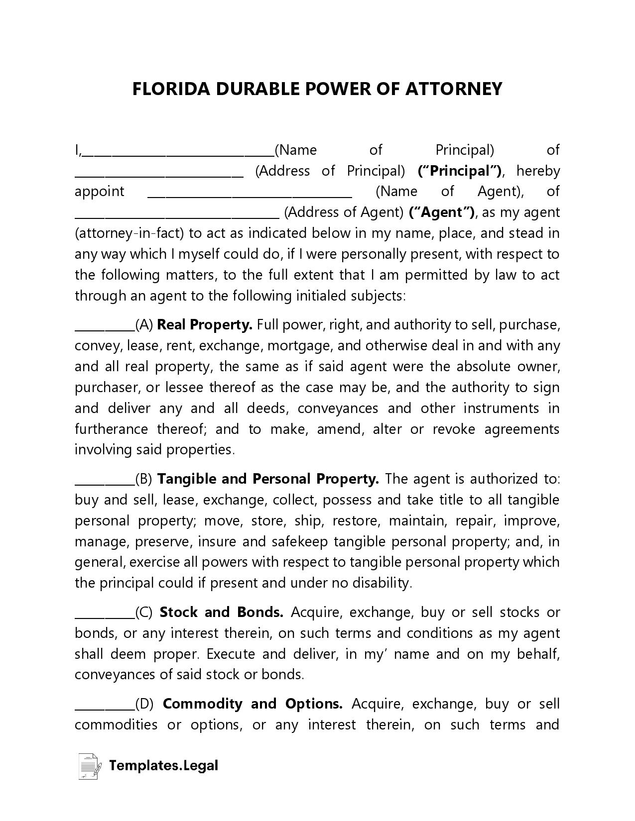 Free Printable Legal Forms Florida