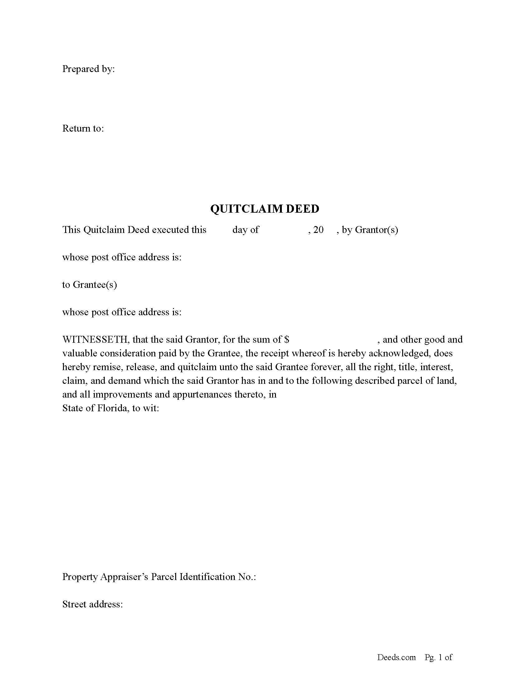 Florida Quitclaim Deed Forms Deeds