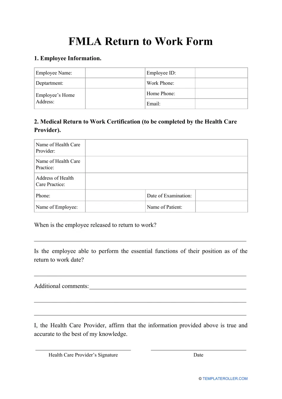Fmla Return To Work Form Fill Out Sign Online And Download PDF Templateroller Fmla Return To Work Form Fill Out Sign Online And Download PDF Templateroller