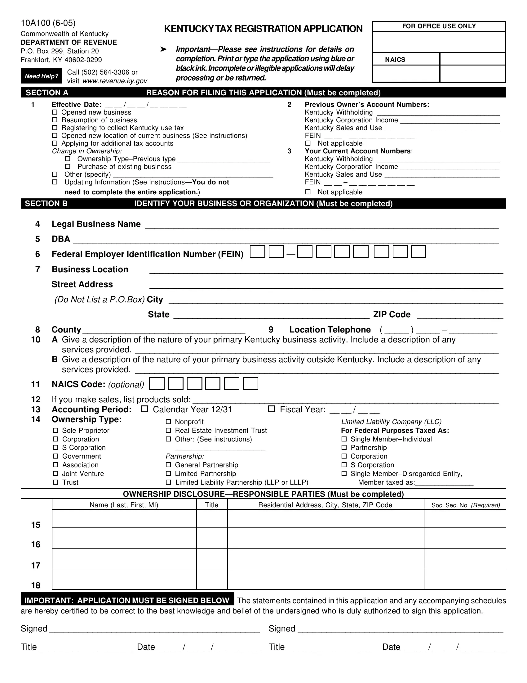 Form 10A100 Kentucky Fill Out Printable PDF Forms Online