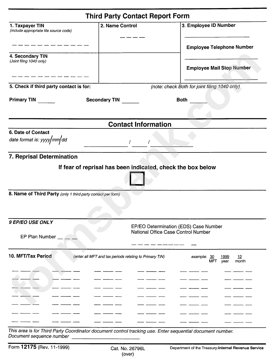 Form 12175 Third Party Contact Report Form Printable Pdf Download
