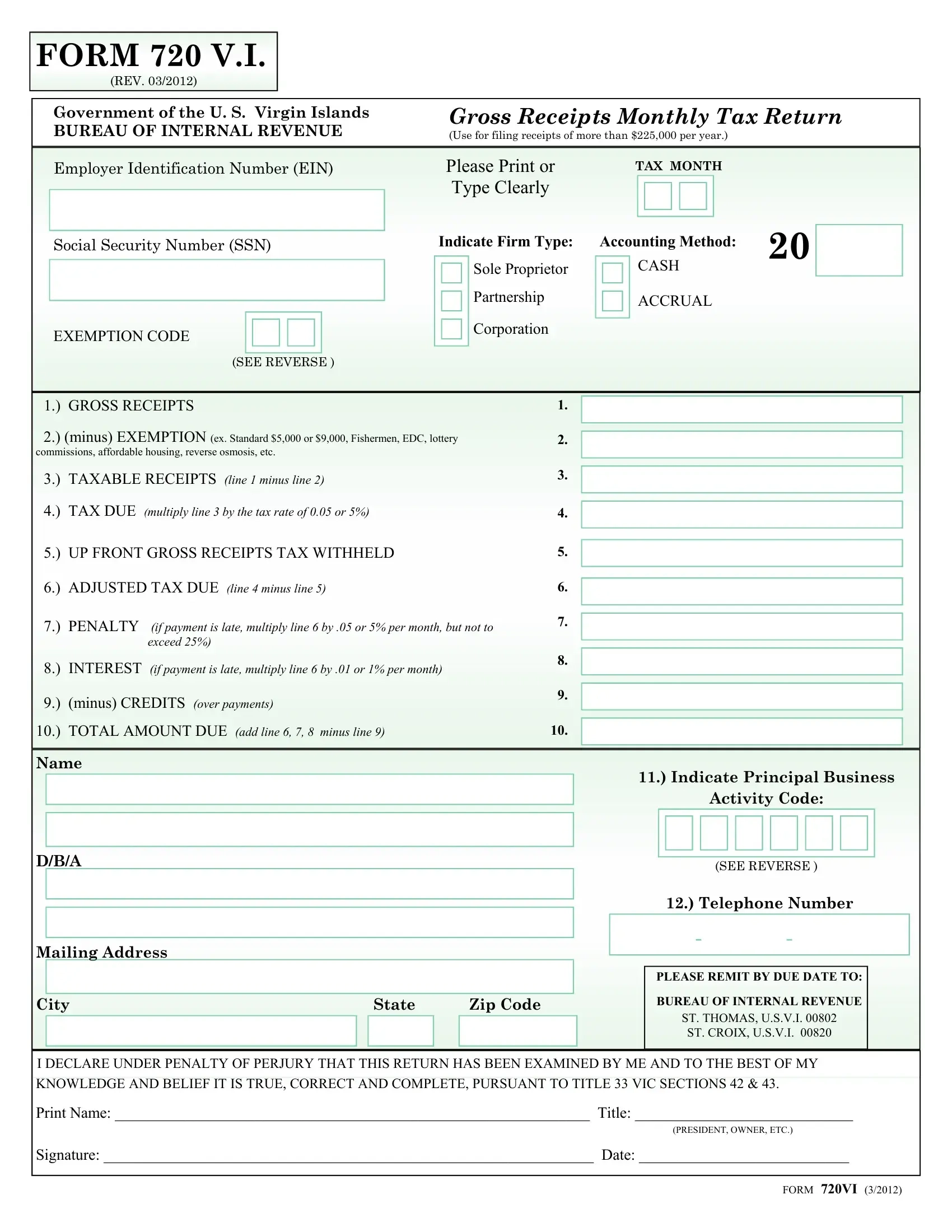 Form 720 Vi Fill Out Printable PDF Forms Online
