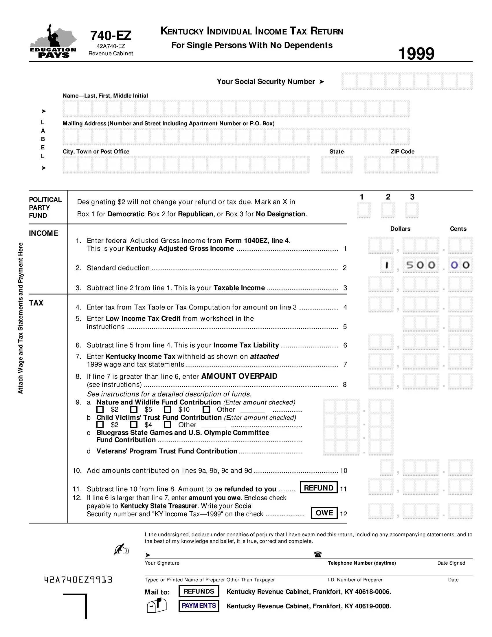 Irs 1040ez Form Printable