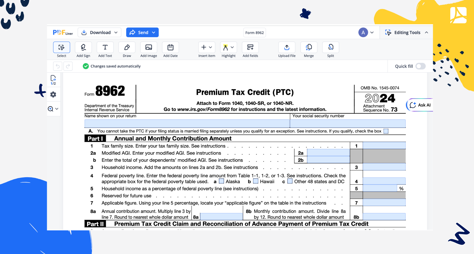 Form 8962 2024 Fillable Printable 8962 Form PDFliner Form 8962 2024 Fillable Printable 8962 Form PDFliner