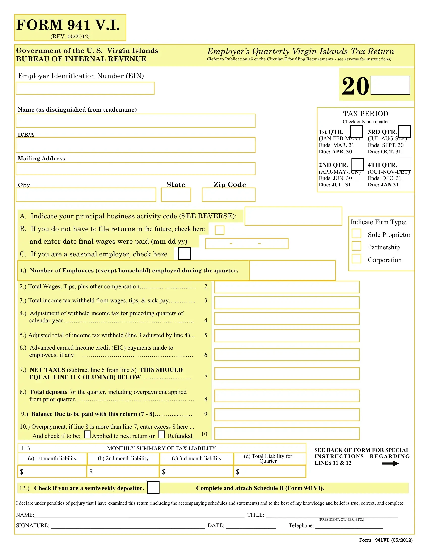 Form 941 Vi Fill Out Printable PDF Forms Online