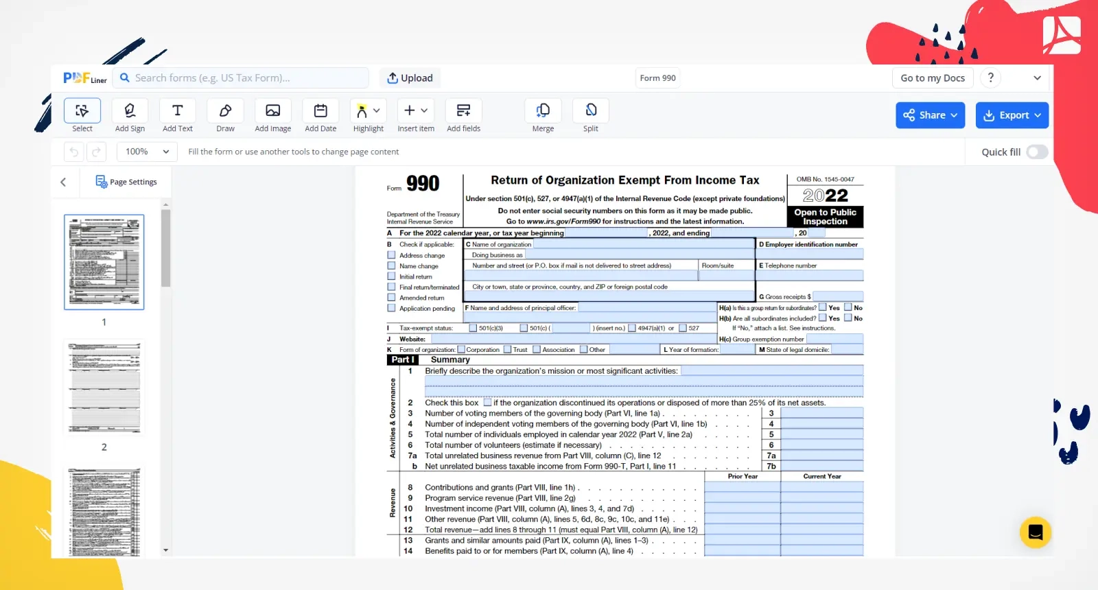 Form 990 2023 Printable Form 990 Blank Sign Forms Online PDFliner Form 990 2023 Printable Form 990 Blank Sign Forms Online PDFliner