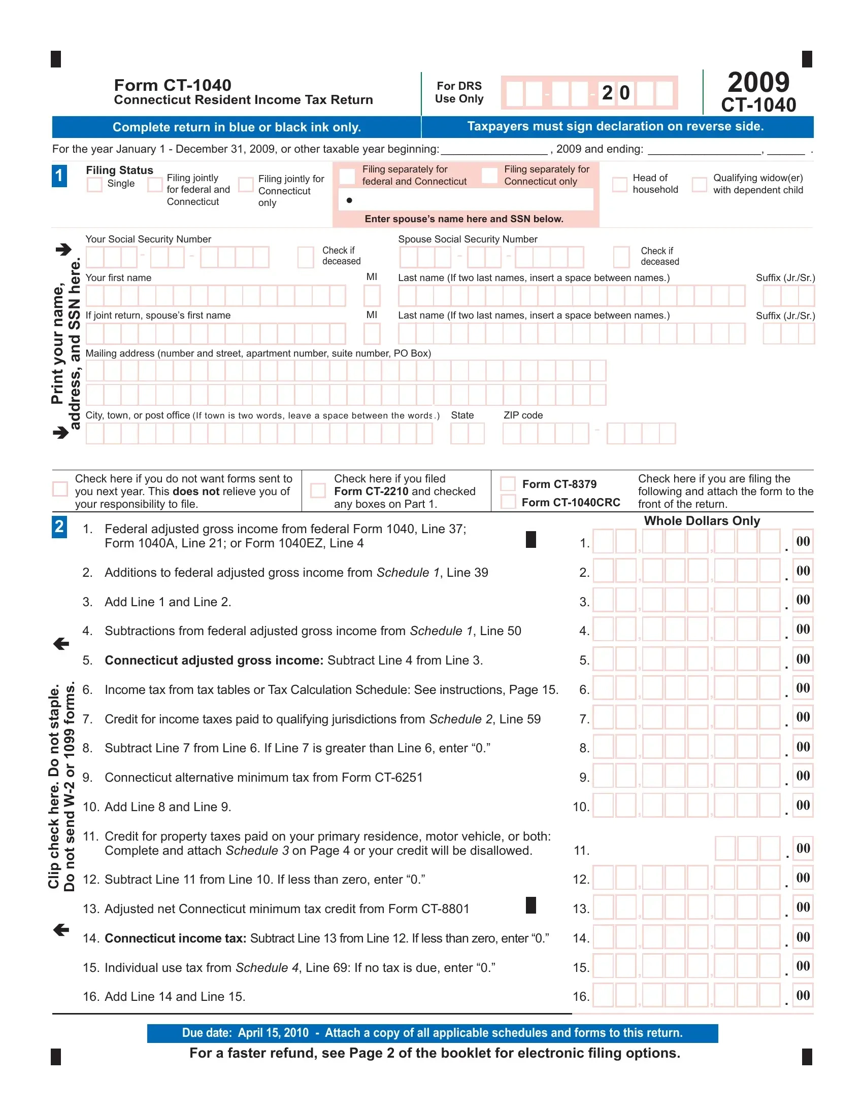 Form Ct 1040 Connecticut Fill Out Printable PDF Forms Online