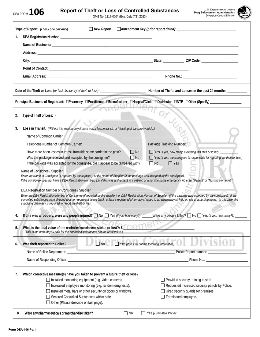Form Dea 106 Fill Out Printable PDF Forms Online