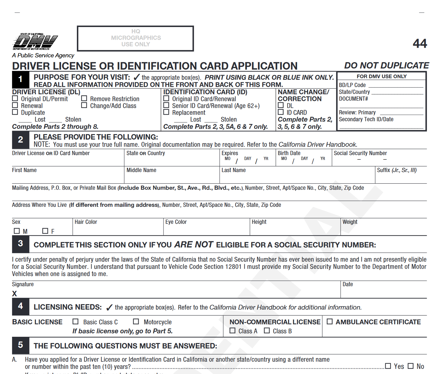 Form DL 44 Application For A Driver License Or Identification Card Forms Docs 2023