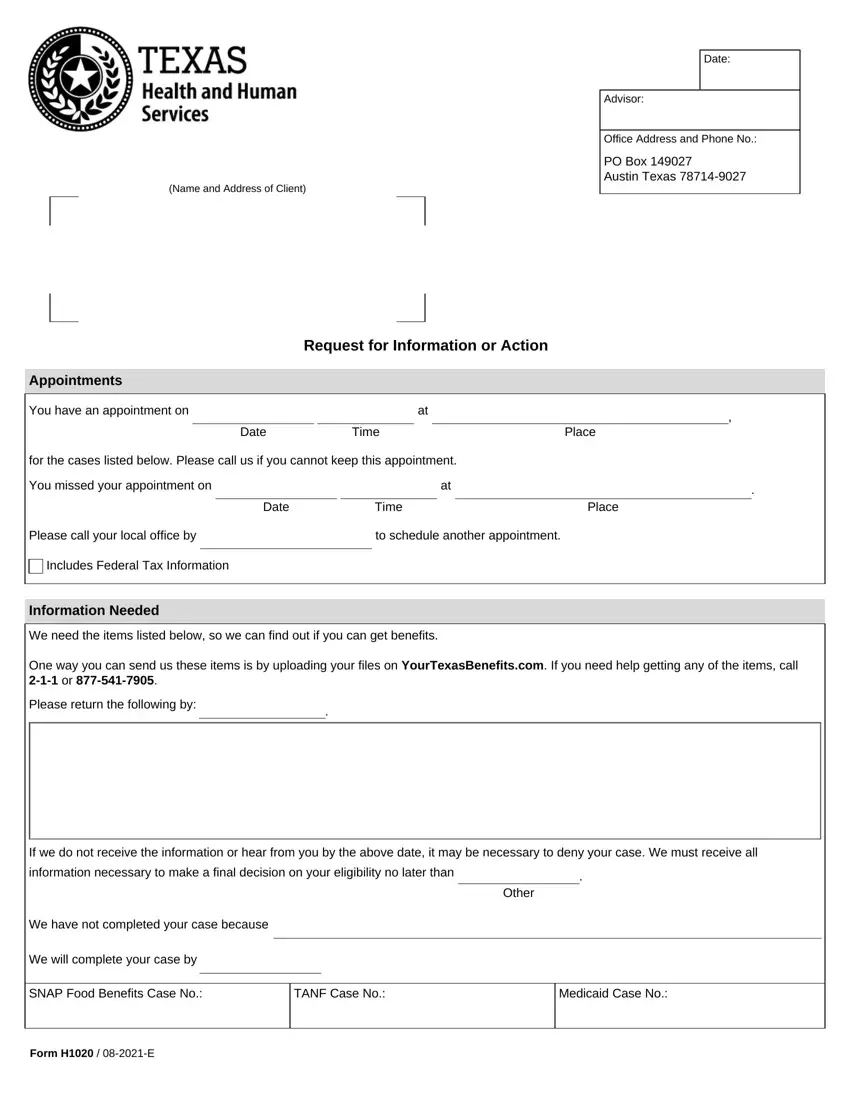 Form H1020 Fill Out Printable PDF Forms Online