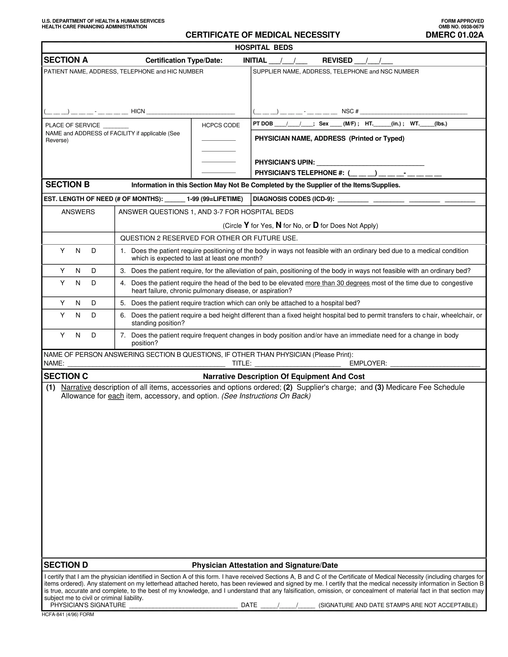 Form Hcfa 841 Fill Out Printable PDF Forms Online